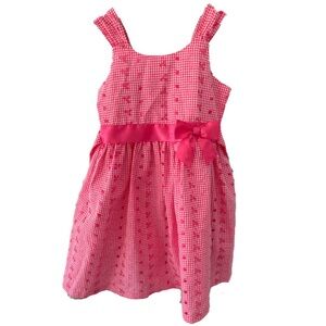 Bonnie Jean Embroidered Eyelet Check Satin Waist Bow Dress